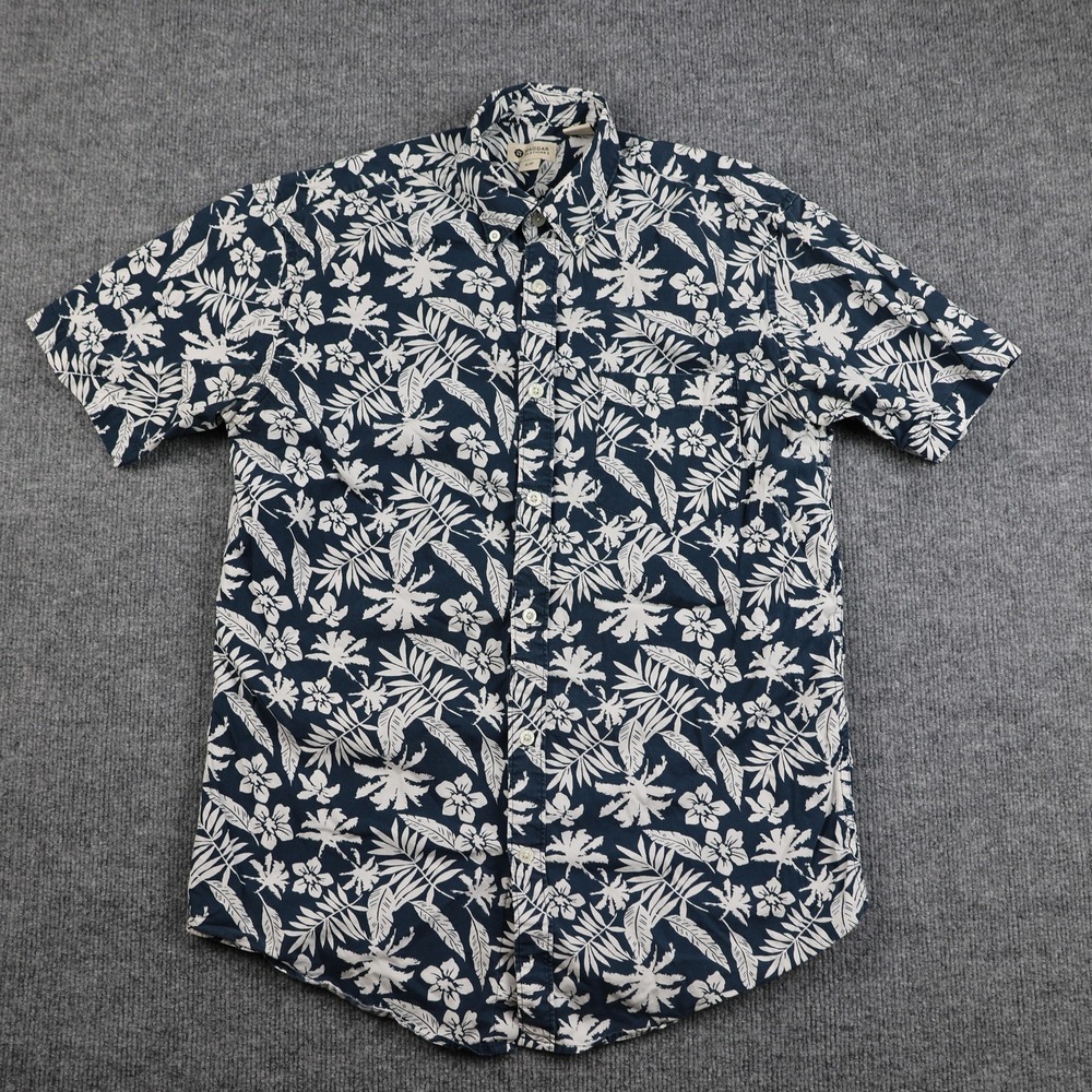 Haggar Shirt Mens Small Navy Hawaiian Floral Short Sleeve Button Down Aloha